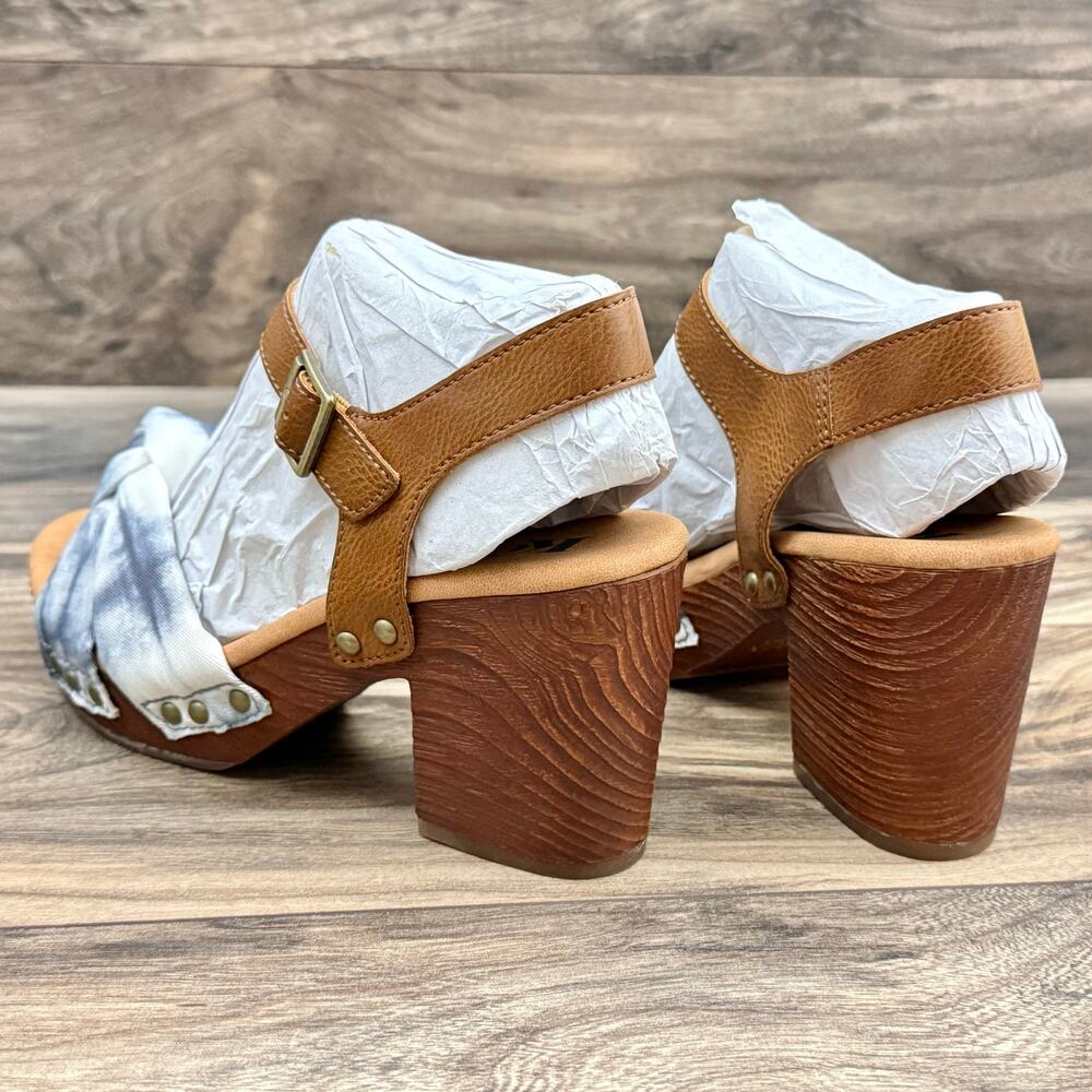 NEW Korks Kork Ease Natalia 7M Knot Clog Sandal Tan Blue Denim PU Tie Dye Combo - Picture 7 of 11